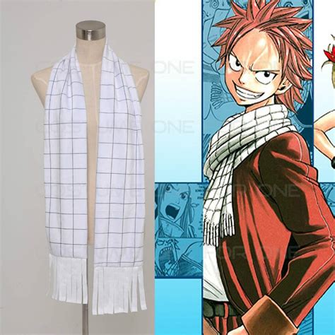 Cosplay Anime Fairy Tail Natsu Dragneel White Plaid Scarf Muffler