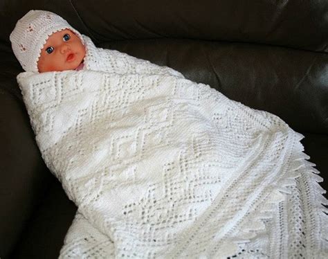 White Christening Blanket Hand Knit Baby Blanket Baptism