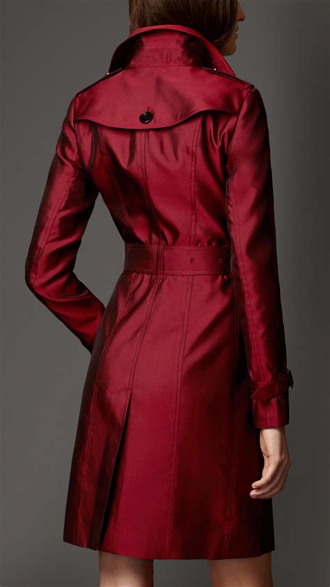 Burberry Silk Blend Trench Coat In Military Red Red Lyst
