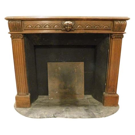 Antique Bluestone Fireplace Mantel With Wooden Mantel From The 19th