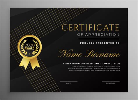Premium Black Certificate Template With Golden Lines Download Free
