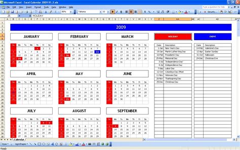 Year View Calendar Excel Month Calendar Printable