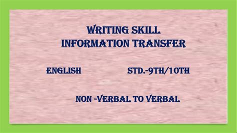 Non Verbal To Verbal Writing Skill Information Transfer English 9th