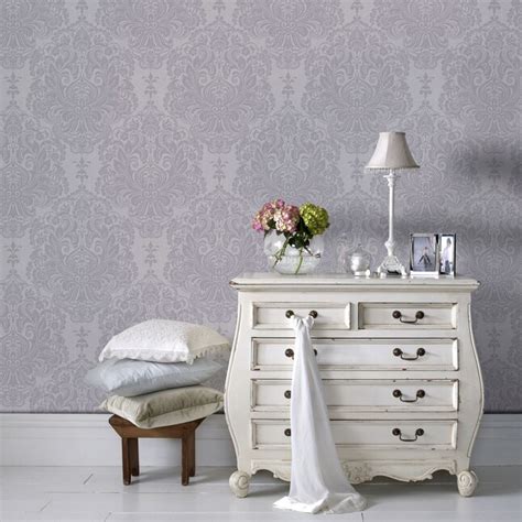Graham And Brown Palais 56 Sq Ft Lilac Vinyl Textured Damask Wallpaper In