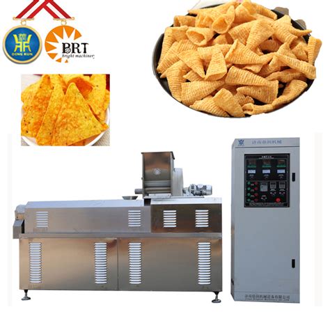 Corn Bugles Extruded Chips Pellets Doritos Snacks Food Extruder Machine Fried Food Production