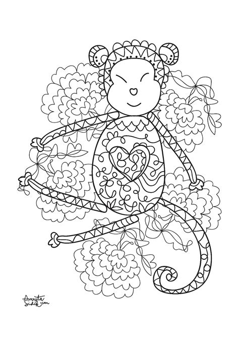 Monkey 2 Monkeys Adult Coloring Pages