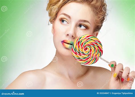 Woman With Candy Stock Image Image Of Lollypop Girl 35334847