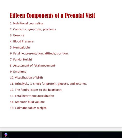Fifteen Components Of A Prenatal Visit Prenatal Visits Fetal