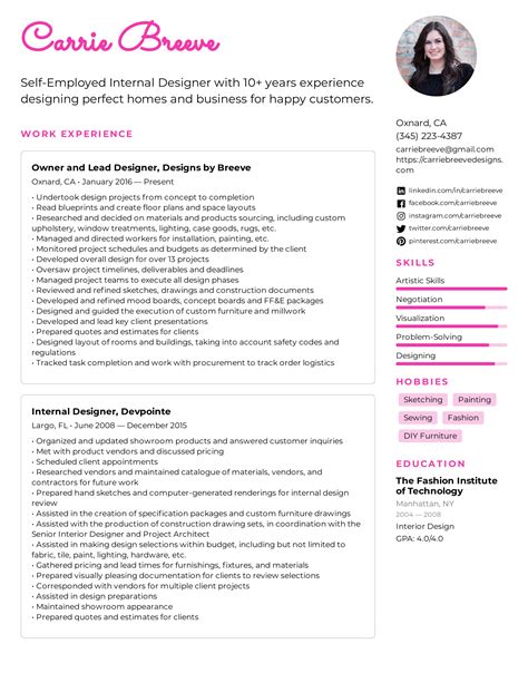 Interior Designer Resume Example And Writing Tips For 2022