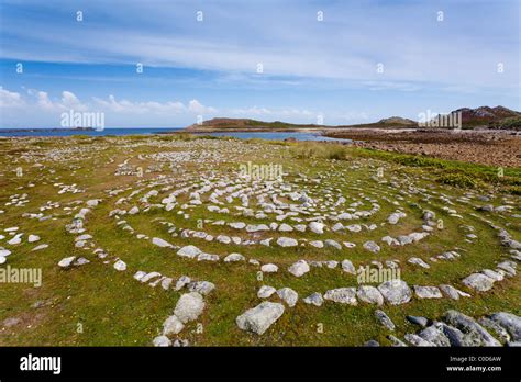 Ancient Maze On St Martins Isles Of Scilly With White Island In The