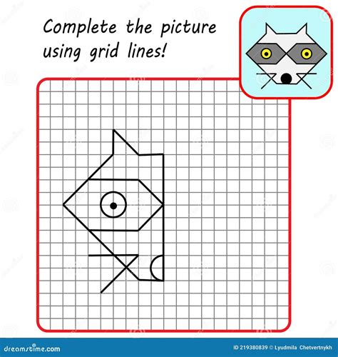 Educational Game For Kids Simple Exercise Racoon Drawing Using Grid