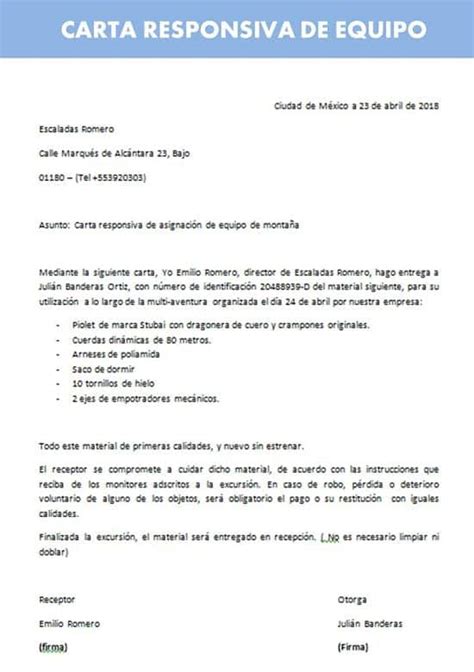 Carta Responsiva De Equipo Qué Es Ejemplo Y Modelo