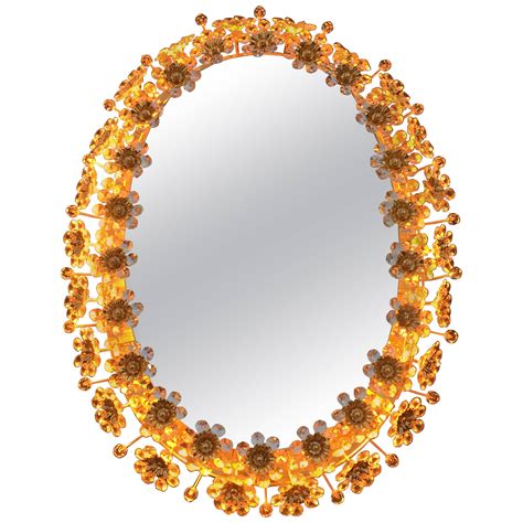 large crystal flowers and gilt roses illuminated mirror by palwa for sale at 1stdibs