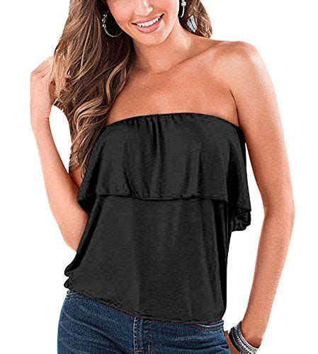 Women Ruffle Strapless Solid Tube Top Chic Style Unique Style