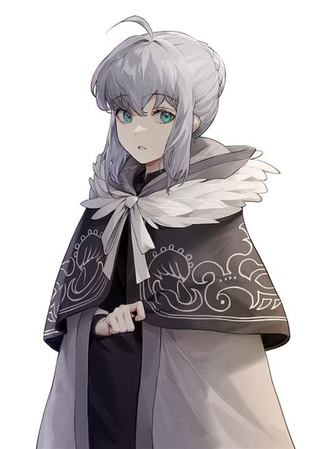 An Anime Character With Grey Hair And Blue Eyes Wearing A Black Cloak