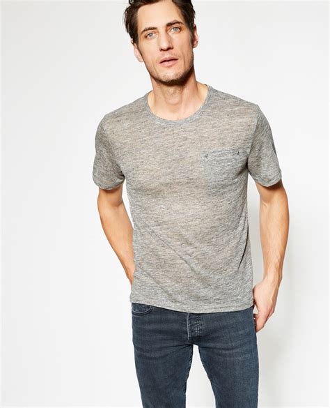 Grey Linen T Shirt With Chest Pocket T Shirt Man Linen Tshirts T