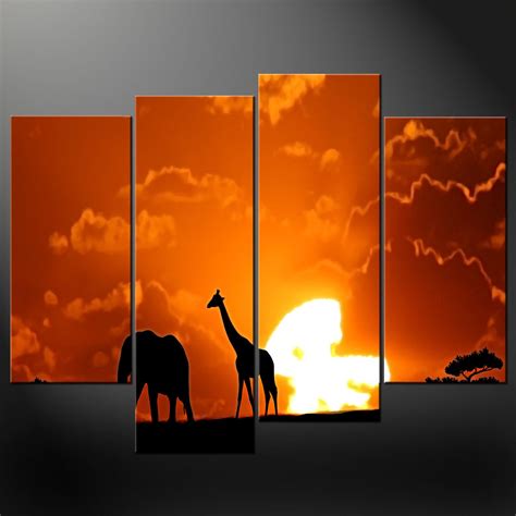 African Sunset Split Canvas Wall Art Pictures Prints Larger Sizes