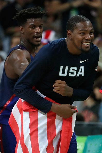 Jimmy Butler And Kevin Durant Of United States Celebrates After Defeating Serbia Rio 2016