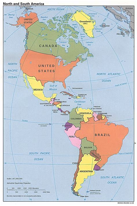 Large Detailed Political Map Of North And South America 1996 North