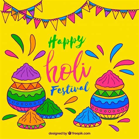 Free Vector Holi Background With Colors Art Drawings For Kids Holi