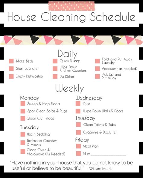 Printable Daily Cleaning Chore List
