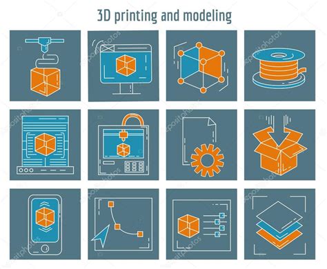 Conjunto de iconos vectoriales impresión 3D y modelado 2024