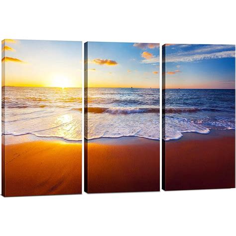 Best 3 Panel Sunset Beach Canvas Wall Art Decor Modern 24x36 Hanging