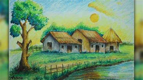 How To Draw A Village Landscape With Oil Pastel Youtube