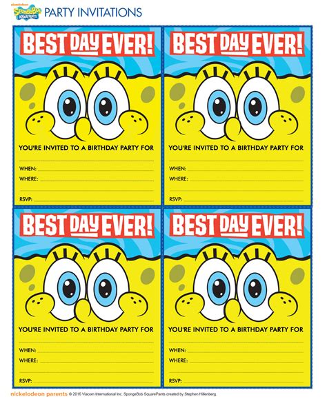 Spongebob Birthday Invitations Free Printable Artofit