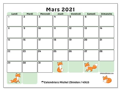 Calendrier “49ld” Mars 2021 à Imprimer Michel Zbinden Fr