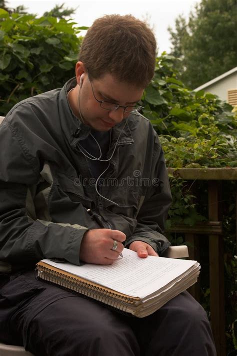 Young Man Writing Stock Photo Image Of Fingers Paper 3136678