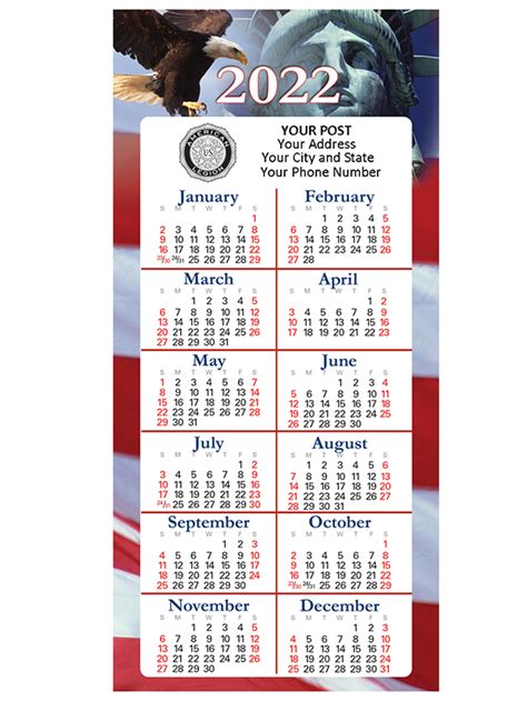 2022 Custom Patriotic Calendar Magnet American Legion Flag And Emblem