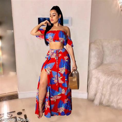 Women S Two Piece Skirt Set Floral Print Summer Fashion Red Dress