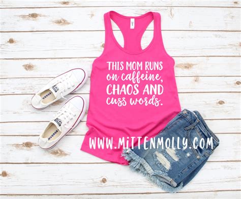 This Mom Runs On Caffeine Chaos And Cuss Words Tank Top Mom Etsy
