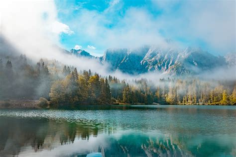 Wallpaper Landscape Lake Forest Italy Mountains Mist Clouds