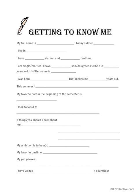 Getting To Know Me Icebreaker English Esl Worksheets Pdf And Doc