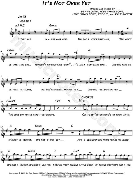 For King And Country Its Not Over Yet Sheet Music Leadsheet In G