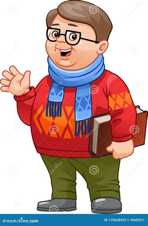 Young Man Nerd Student Geek Character Holds Book Stock Vector