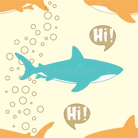 Seamless Pattern With Cute Sharks Stock Vector Illustration Of