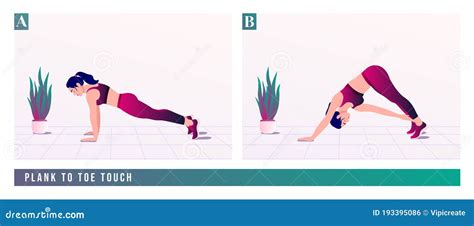 Plank To Toe Touch Exercise Woman Workout Fitness Aerobic And