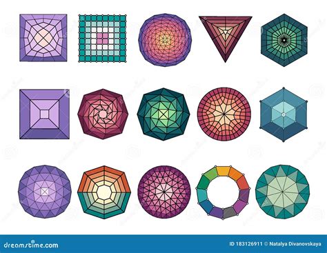 Set Of 15 Different Colored Geometric Shapes Stock Vector