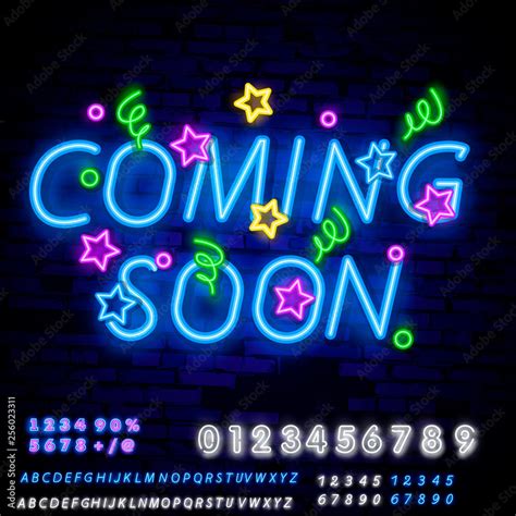 Coming Soon Neon Sign Vector With Brick Wall Background Coming Soon
