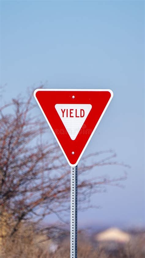 Vertical Red Traffic Yield Sign Alongside A Road Stock Image Image Of