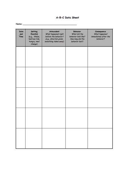 Abc Data Collection Sheet Data Collection Sheets Data
