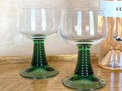 German Green Stem Wine Glasses Hand Blown 8 Oz Wine Water Glasses Green Wine Glasses Wine