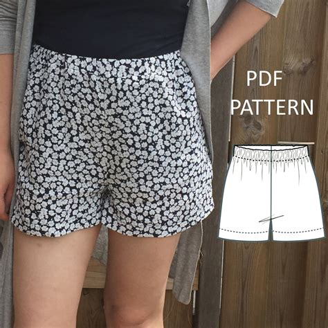 Simple Womens High Waisted Shorts With Elastic Waistband Pdf Sewing Pattern With Inseam Pockets