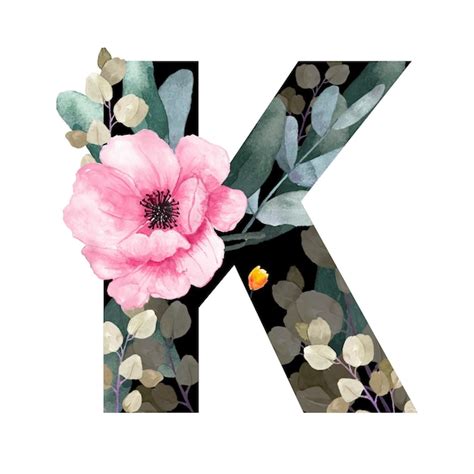 Premium Vector Capital Letter K Floral Style With Flowers And Leaves