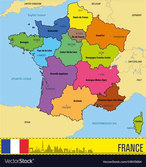 France Map With Regions And Their Capitals Vector Image
