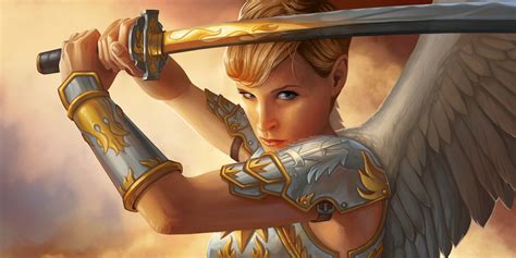 War Angel Fantasy Armor Sword Girl Wing Woman