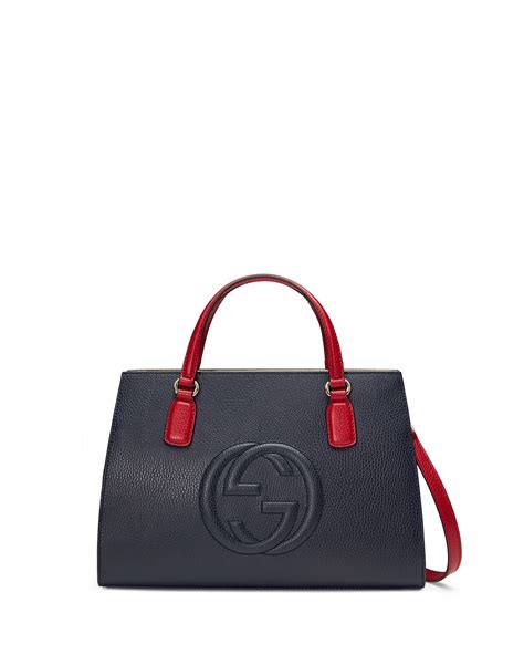 Gucci Soho Leather Top Handle Satchel Bag Navywhitered Neiman Marcus